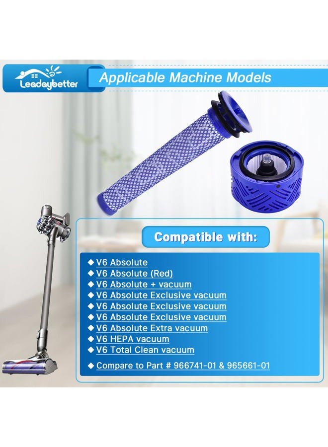 Leadaybetter V6 Absolute Cordless Stick Vacuum Filter for Dyson V6 Series, 2 Pack Post HEPA Filters and 2 Pack Pre Filters Replacement Part 966741-01&965661-01… - Image 2
