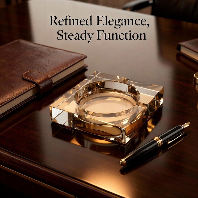 Gold Electroplated Crystal Ashtray, Transparent Artificial Material with Square Straight Holes, Stable Desk Holder for Office and Hotel Decoration, 3.9 x 3.9 x 1.0 in - Image 4