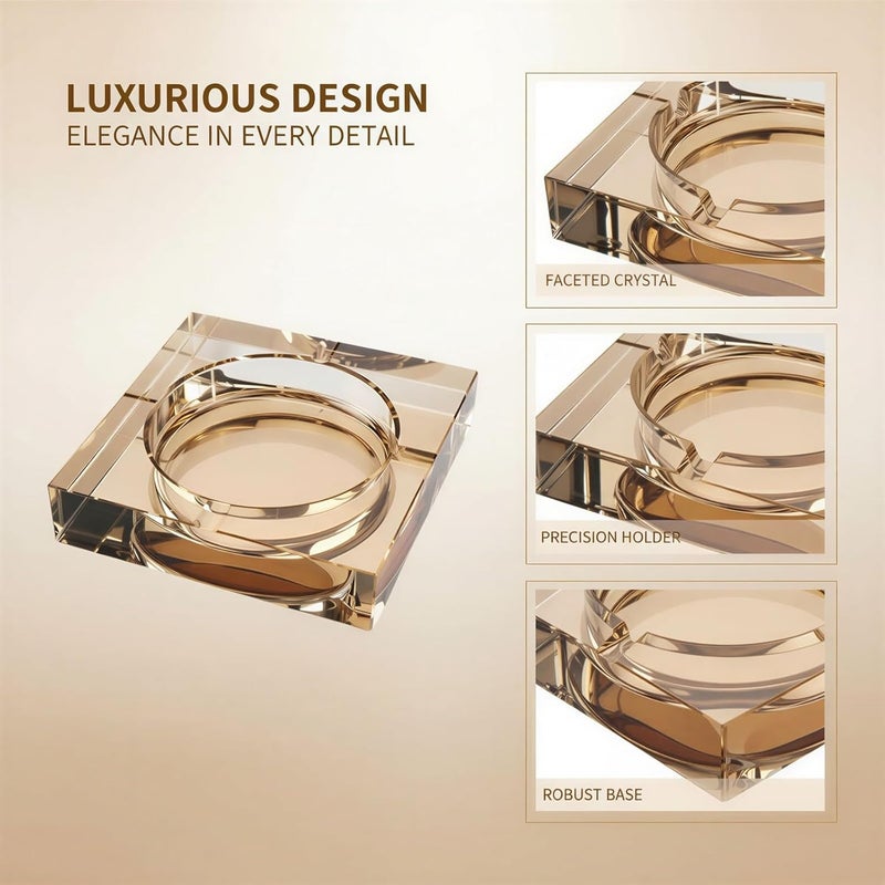 Gold Electroplated Crystal Ashtray, Transparent Artificial Material with Square Straight Holes, Stable Desk Holder for Office and Hotel Decoration, 3.9 x 3.9 x 1.0 in - Image 3