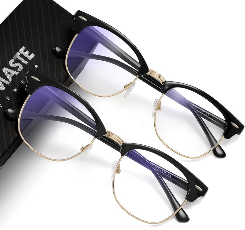 AOMASTE Store Blue Light Blocking Glasses Vintage Half Frame UV Clear Lens Anti Eyestrain Computer Gaming Glasses for Women Men(P63) - Image 1