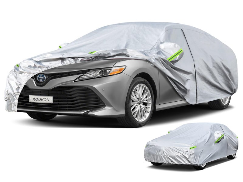 KouKou 6 Layers Car Cover Waterproof All Weather for Automobiles Fit Sedan Toyota Camry Honda Accord Avalon Civic Nissan Altima Maxima Audi a4 a5 Tesla Model 3 etc193 X72 X59