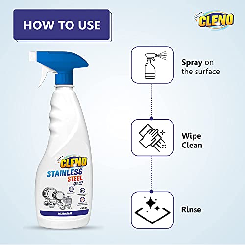 Cleno Stainless Steel Cleaner Spray Cleans Stainless Steel Surfaces/Stainless Steel Bottle/Kitchen Stainless Steel Appliances/Countertops- 450 ml (Ready to Use) - Image 4