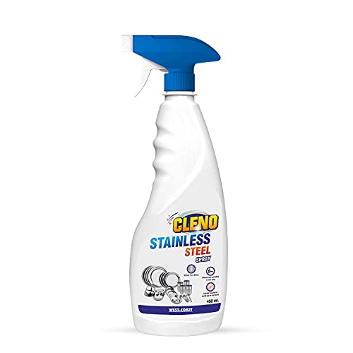 Cleno Stainless Steel Cleaner Spray Cleans Stainless Steel Surfaces/Stainless Steel Bottle/Kitchen Stainless Steel Appliances/Countertops- 450 ml (Ready to Use) - Image 1