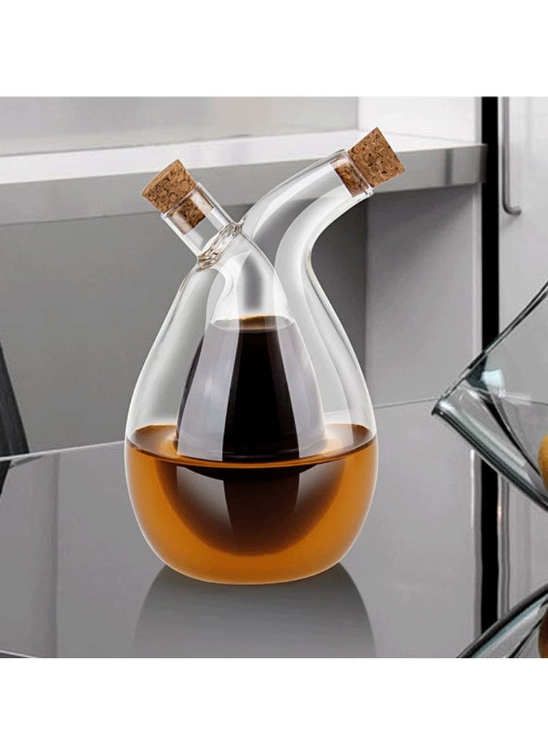 2-in-1 Glass Olive Oil and Vinegar Dispenser Bottles Cruet, Dual Dispensing Container for Kitchen Cooking, Sleek and Functional Design
