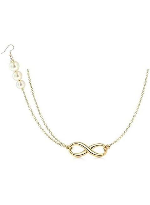 Gold Plated Chain Infinity Pendant Necklace With Pearl Beads Single earring for Women
