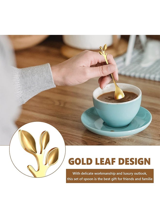 12pcs Stainless Steel Gold Leaf Coffee Spoon and Cake Fruit Forks Kitchen Accessory Wedding Party for Dessert, Salad, Appetizer, Spoon and Fork Set(6 Forks + 6 Spoons) (Gold)  - Image 3