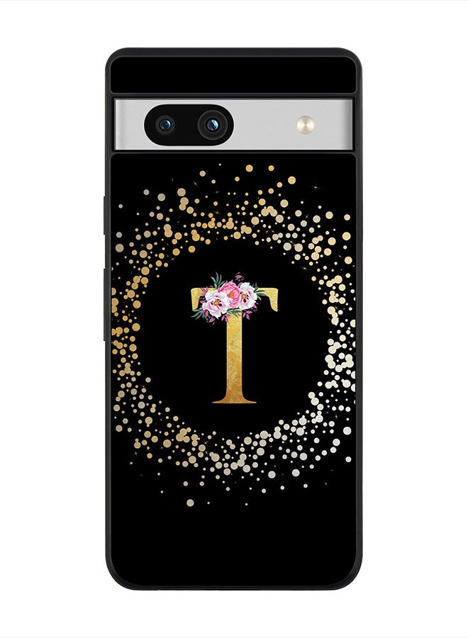 Stylizedd Cover for Google Pixel 7a 5G Case , Rugged Black Slim fit Protective Phone Cases - Custom Monogram Initial Letter Floral Pattern Alphabet -T (Black) - Image 1