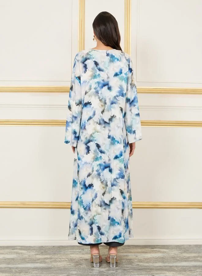 Styli Regular Fit Abstract Print Maxi Kimono
