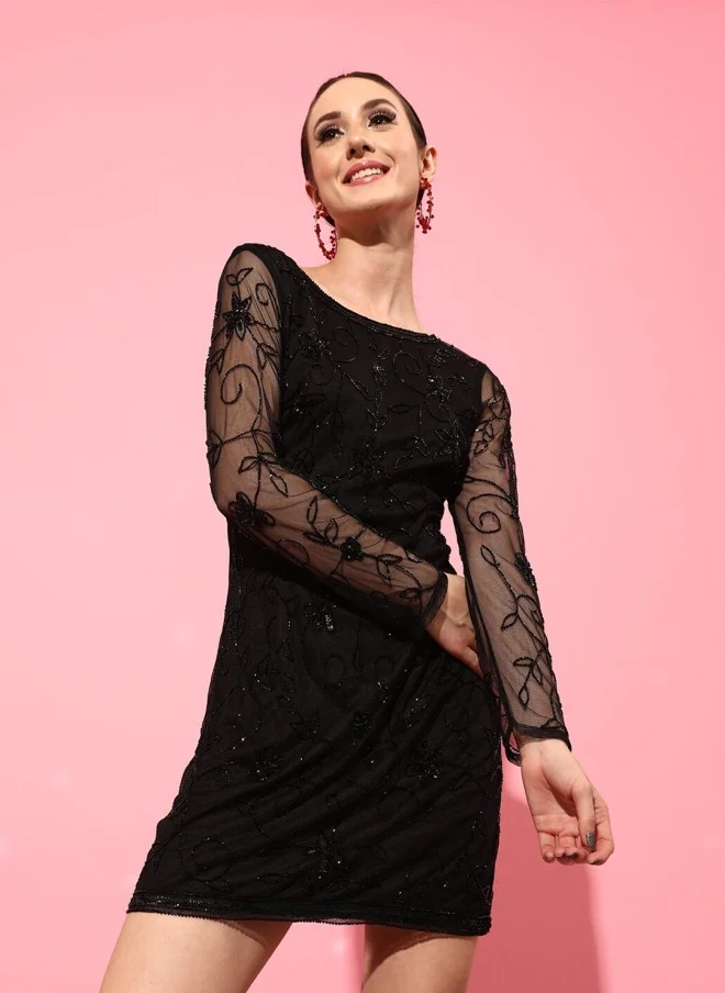 STREET 9 Black Net Sheath Dress for Women