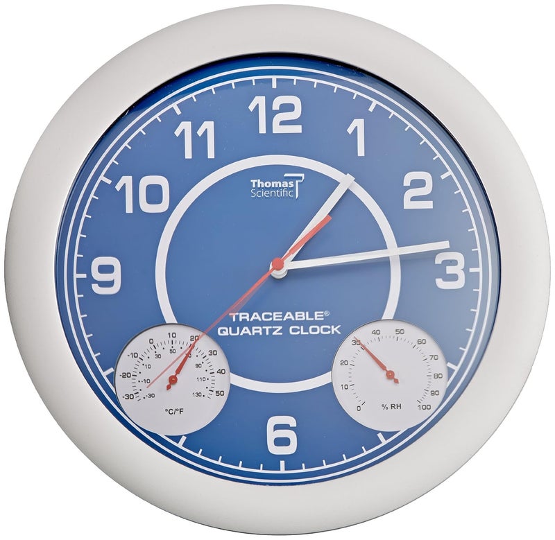 Thomas 1071 Traceable Clock with Thermometer and Humidity, 12-1/2" Diameter, 10 to 130 degree F, -20 to 55 degree C - Image 1