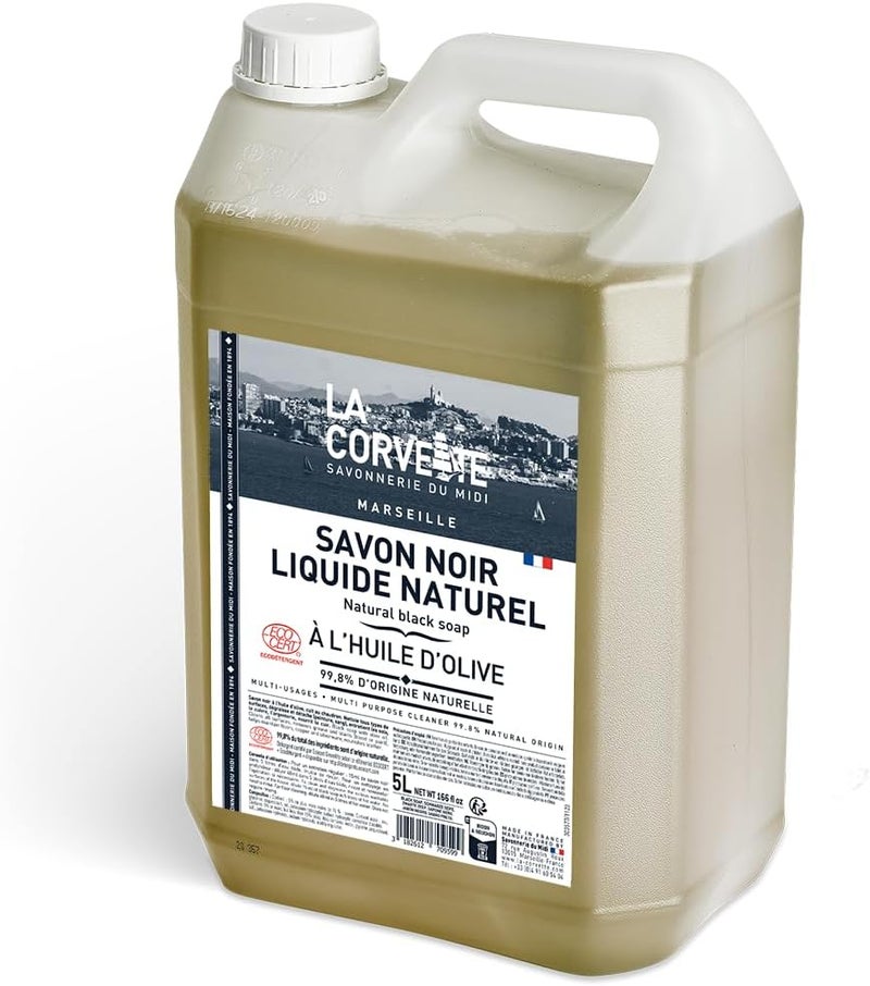 La Corvette Liquid Black Soap - 5L - Without Perfume - With Olive Oil - ECOCERT Certified - All-purpose Cleaner & Degreaser - Refill Pack - Natural Cleaning - Image 1