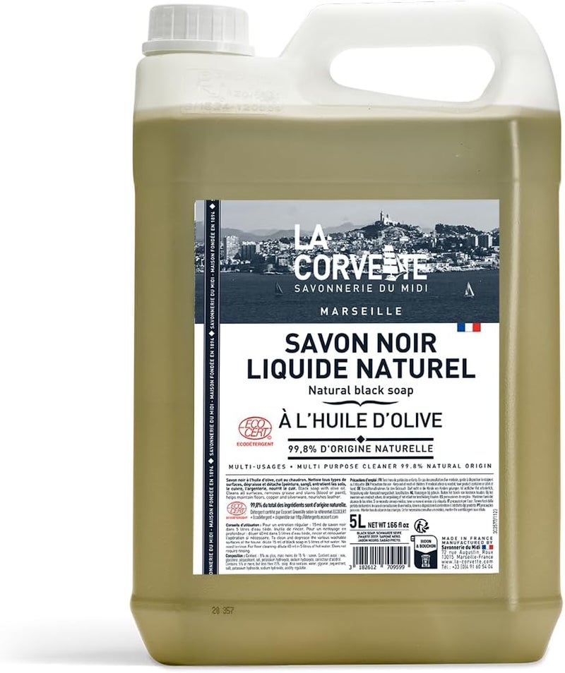 La Corvette Liquid Black Soap - 5L - Without Perfume - With Olive Oil - ECOCERT Certified - All-purpose Cleaner & Degreaser - Refill Pack - Natural Cleaning - Image 4