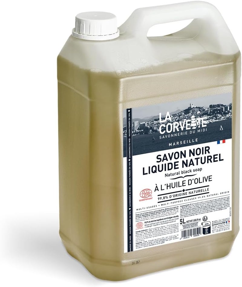 La Corvette Liquid Black Soap - 5L - Without Perfume - With Olive Oil - ECOCERT Certified - All-purpose Cleaner & Degreaser - Refill Pack - Natural Cleaning - Image 3