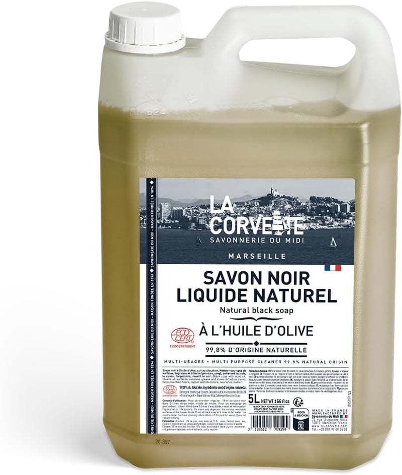 La Corvette Liquid Black Soap - 5L - Without Perfume - With Olive Oil - ECOCERT Certified - All-purpose Cleaner & Degreaser - Refill Pack - Natural Cleaning - Image 2