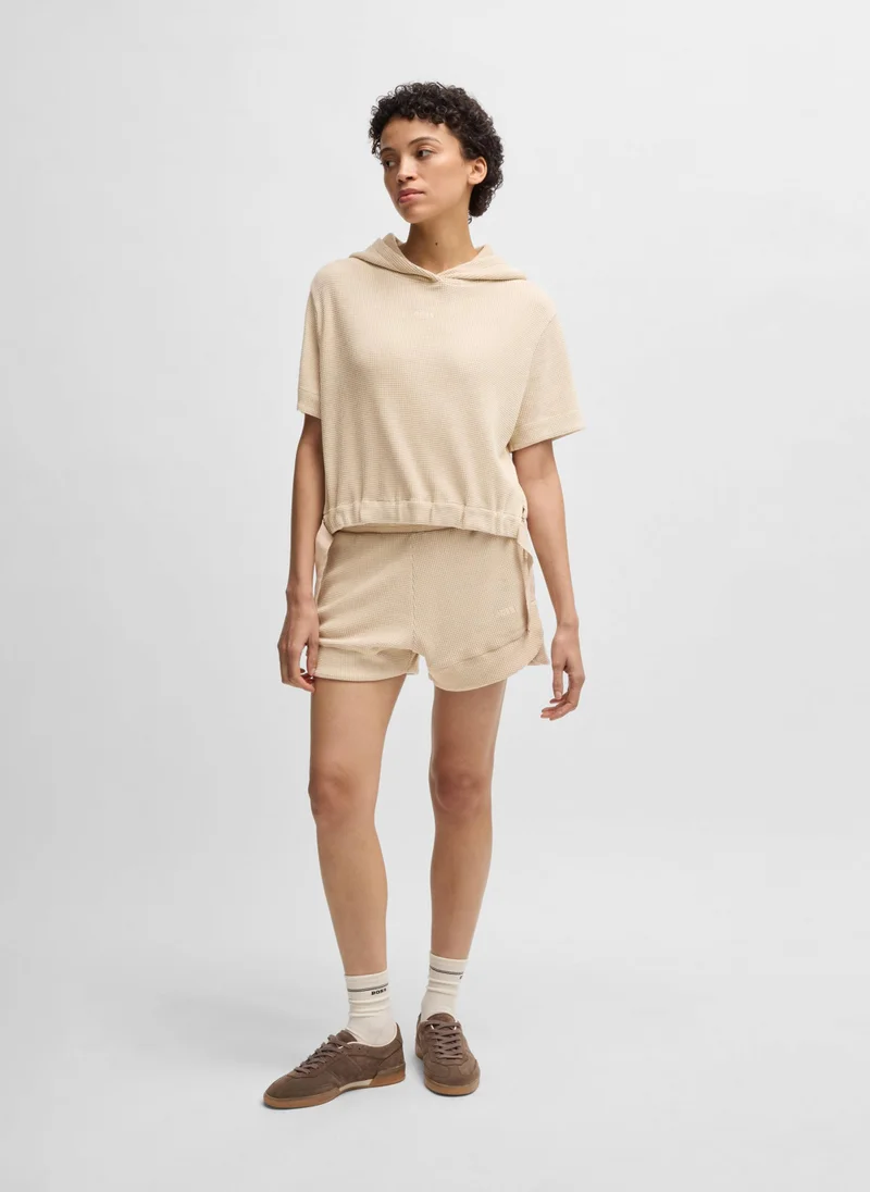 BOSS Cotton-blend hoodie with waffle structure