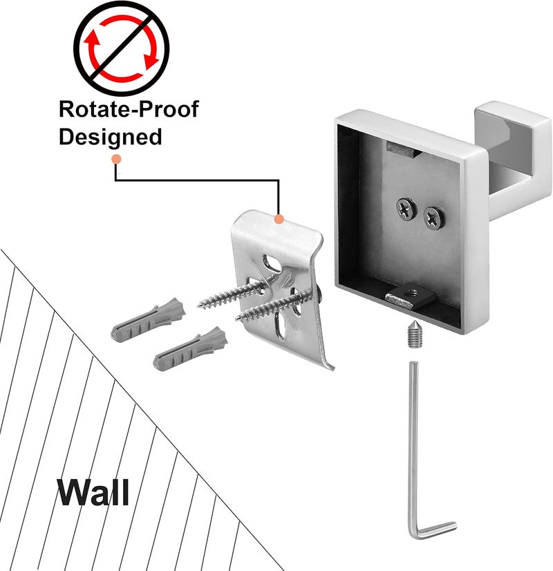 Nolimas Bath Towel Hook SUS 304 Stainless Steel Square Clothes Towel Coat Robe Hook Cabinet Closet Door Sponges Hanger for Bath Kitchen Garage Heavy Duty Wall Mounted, Chrome Polished Finish,2Pack - Image 4