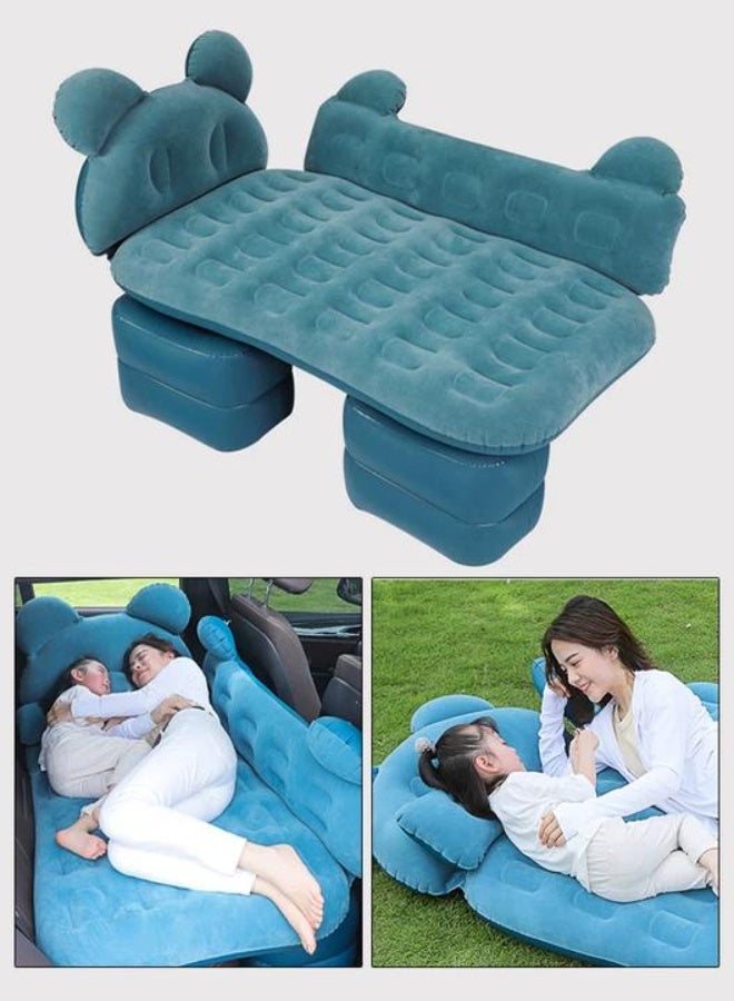 DUNISO مرتبة هوائية قابلة للنفخ 5 قطع للسيارة، حجم عالمي للسيارات، سطح ميكرو-فلوك صديق للبشرة، مرتبة قابلة للنفخ مع مضخة هواء للتخييم والسفر، تناسب السيارات المتوسطة والكبيرة، خضراء - Image 1