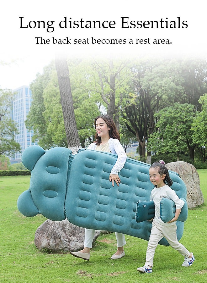 DUNISO 5 Piece Cartoon Shape Inflatable Mat ,Car Air Mattress Bed ,Air Folding With Electronic Pump For Camping,Travel,Fits Medium and Large Car With Two Air Pillows,Green  - Image 1