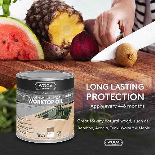 WOCA Denmark Worktop Oil Natural |750 ml| Finish & Restore Wood Butcher Block countertops, Cutting Boards, Kitchen Furniture and Other Wood Items Naturally. Food Contact Safe - Image 4