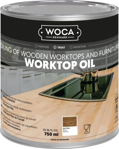 WOCA Denmark Worktop Oil Natural |750 ml| Finish & Restore Wood Butcher Block countertops, Cutting Boards, Kitchen Furniture and Other Wood Items Naturally. Food Contact Safe - Image 1