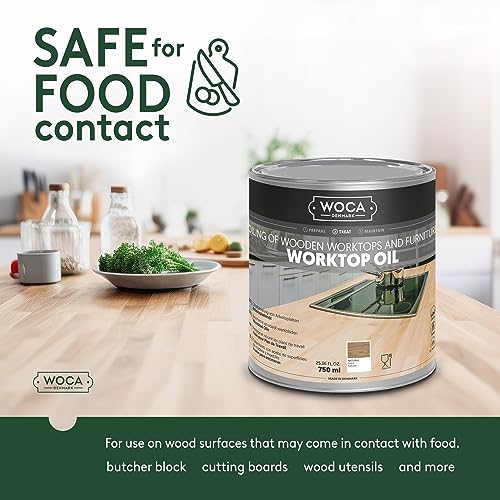 WOCA Denmark Worktop Oil Natural |750 ml| Finish & Restore Wood Butcher Block countertops, Cutting Boards, Kitchen Furniture and Other Wood Items Naturally. Food Contact Safe - Image 3