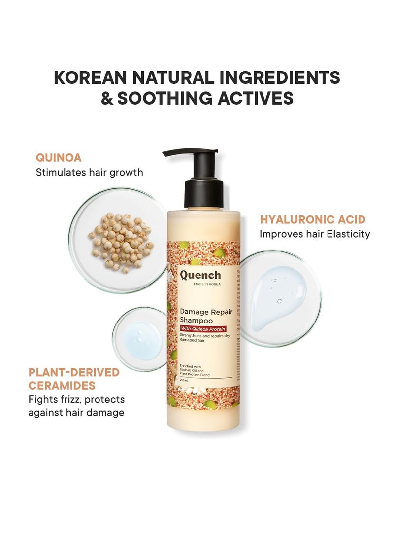 Quench Damage Repair Shampoo With Quinoa Protein & Ceramides For Dry & Damaged Hair, Deeply Conditions & Improves Hair Texture, Prevents Split Ends, Made In Korea (250Ml) - Image 3