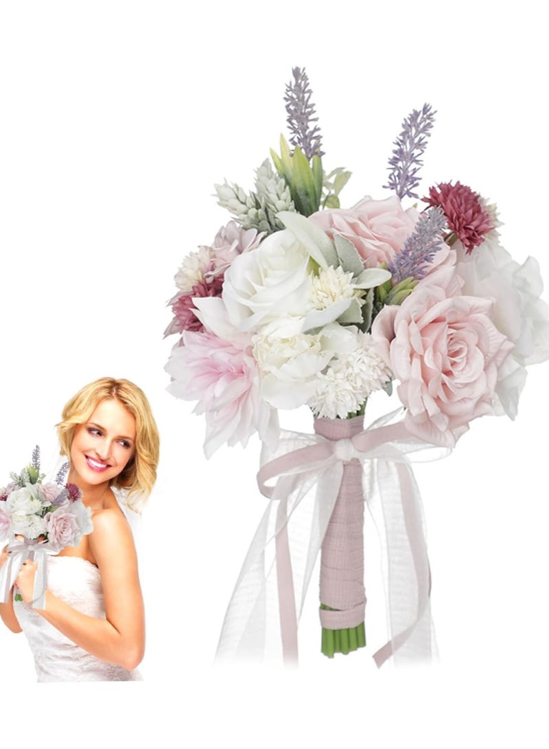 Luckam Wedding Bouquet for Bride, Artificial Rose Flower Bridal Wedding Bouquet Bridesmaid Holding Flowers for Wedding Party Table Centerpiece Decor - Image 1