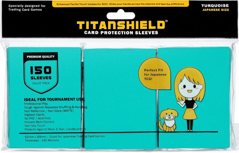 TitanShield (150 Sleeve/Turquoise Small Japanese Sized Trading Card Sleeves Deck Protector for Yu-Gi-Oh, Cardfight!! Vanguard & More - Image 1