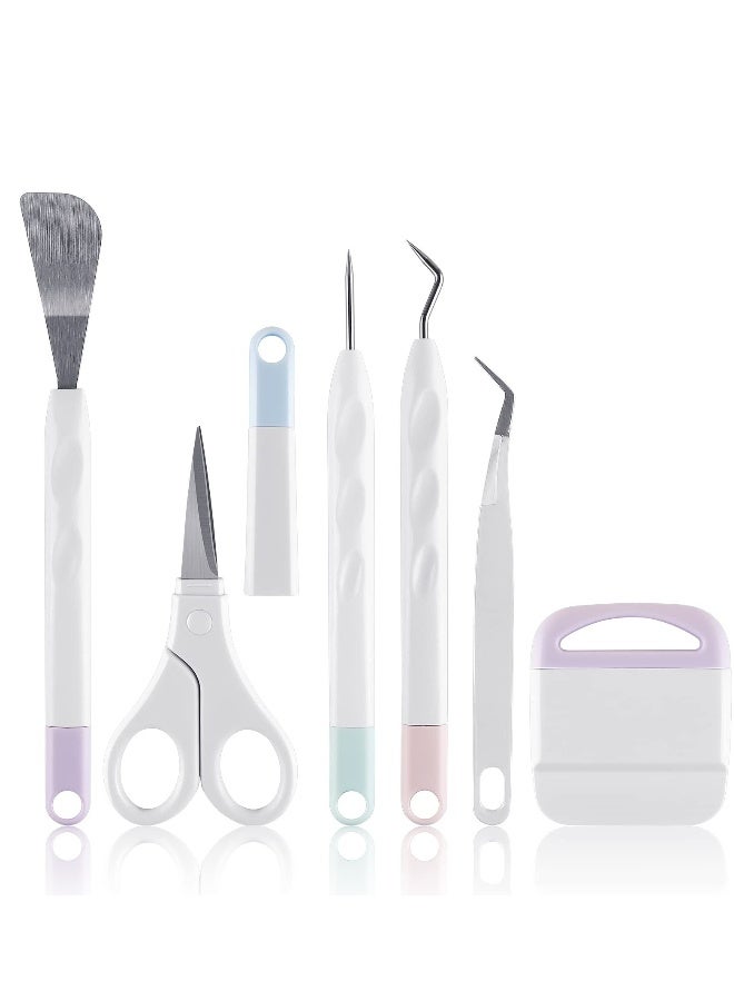 6 Pieces of Craft Vinyl Weeding Tools Set, Hook Weeder Scraper Spatula Tweezers Scissors for Die-Cutting Cardstock Scrapbooking DIY Silhouette Embossing Lettering Tools - Image 1