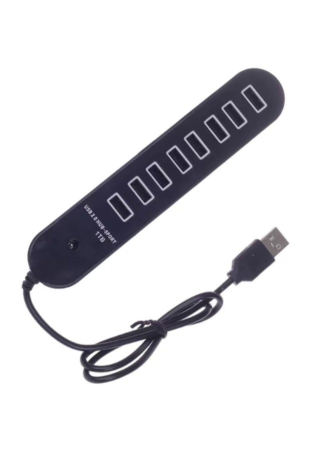 موزع USB 2.0 عالي السرعة بـ 8 منافذ، يدعم محركات الأقراص الصلبة بسعة 1 تيرابايت، مناسب لأجهزة الكمبيوتر المحمولة والمكتبية ومحطات العمل المكتبية - لون أسود - Image 3
