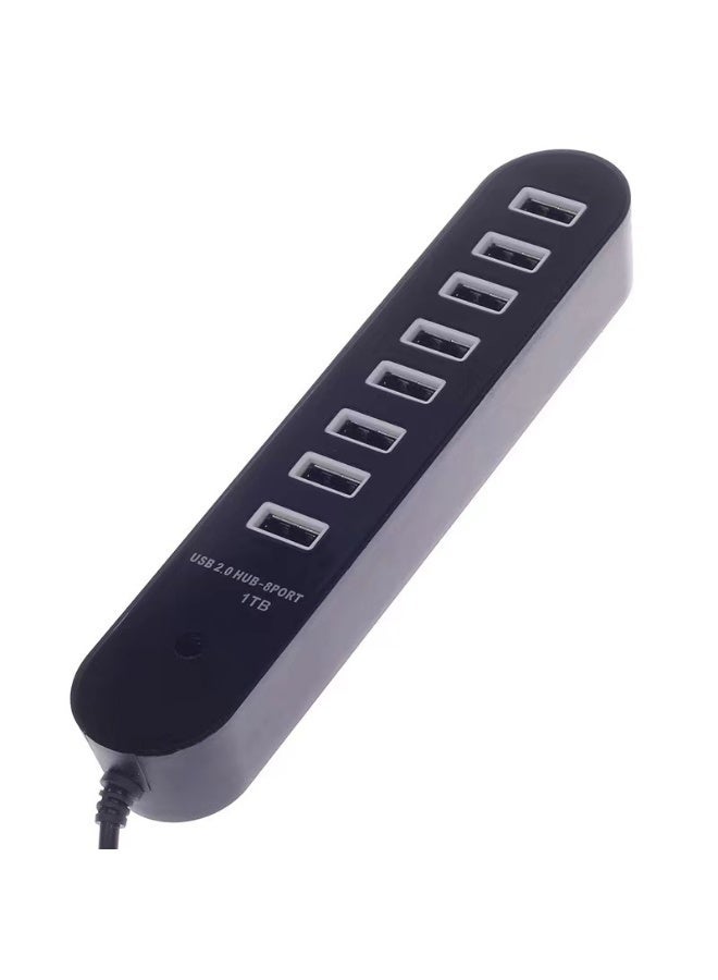 موزع USB 2.0 عالي السرعة بـ 8 منافذ، يدعم محركات الأقراص الصلبة بسعة 1 تيرابايت، مناسب لأجهزة الكمبيوتر المحمولة والمكتبية ومحطات العمل المكتبية - لون أسود - Image 1