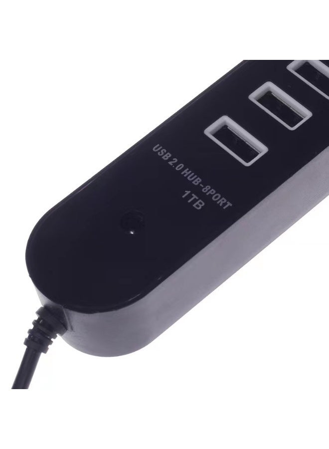 موزع USB 2.0 عالي السرعة بـ 8 منافذ، يدعم محركات الأقراص الصلبة بسعة 1 تيرابايت، مناسب لأجهزة الكمبيوتر المحمولة والمكتبية ومحطات العمل المكتبية - لون أسود - Image 2