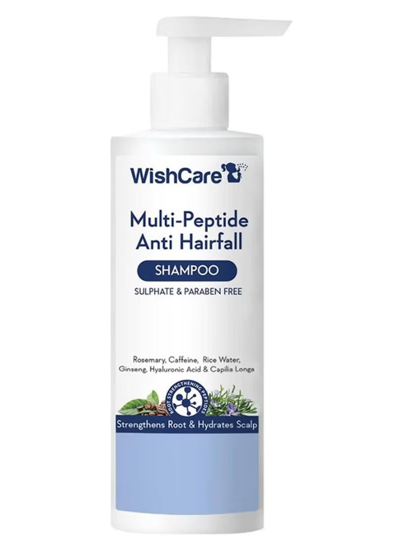 WishCare شامبو متعدد الببتيد لمكافحة تساقط الشعر خالي من البارابين والكبريتات للنساء والرجال مع ماء الأرز وإكليل الجبل للتحكم في تساقط الشعر 250 مل - Image 1