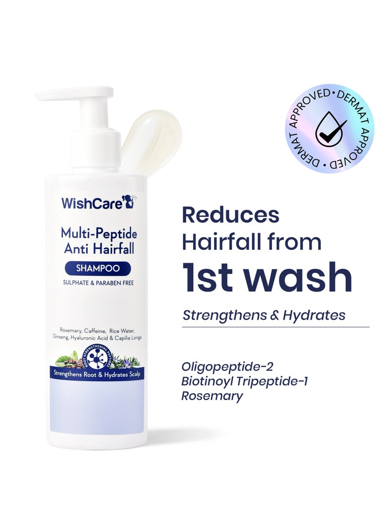 WishCare Multi Peptide Anti Hairfall Shampoo | Paraben & Sulphate Free Shampoo for Women & Men with Rice Water, Rosemary, Hyaluronic Acid & Caffeine for Hairfall Control 250ml - Image 1