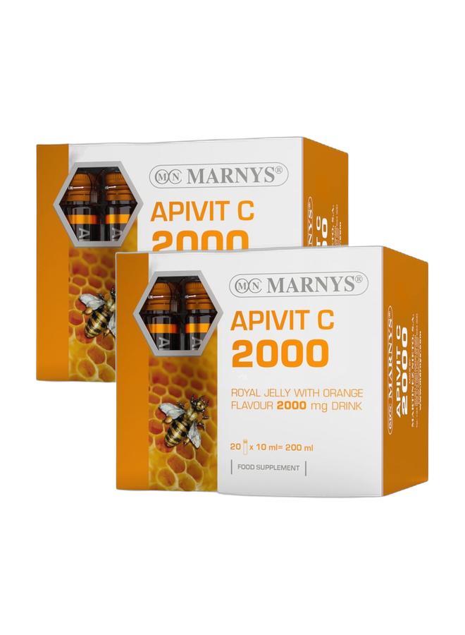مارنيز علبتين ابيفيت سي 2000 - عسل ملكي (غذاء ملكات النحل) رويال جيلي 2000 مجم مع فيتامين سي - 20 قارورة للشرب - Image 1
