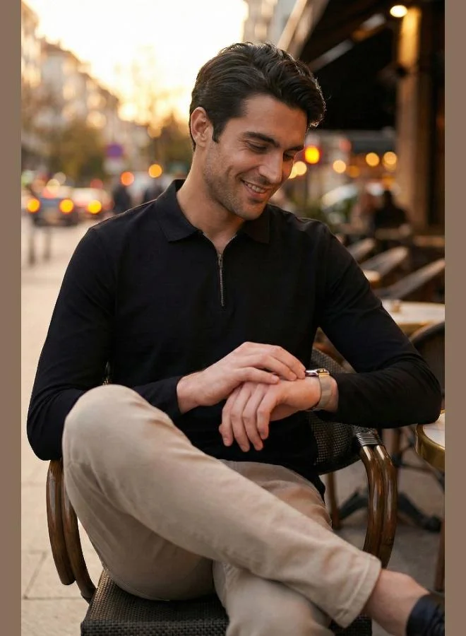 Buratti  Buratti Cotton Slim Fit Half Zipper Polo Neck Sweat Men's SWEAT 5903010 for Men | Best Price UAE