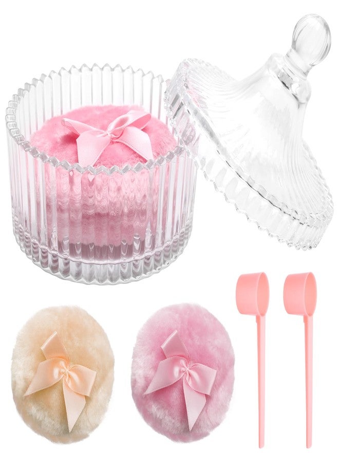 Coolrunner 5PCS Body Powder Puff and Container, Coolrunner Crystal Clear Powder Container with Powder Spoon, Dusting Powder with Puff for Women, Washable Reusable - Image 1