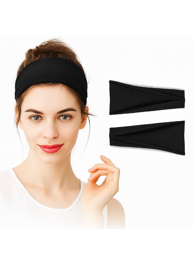 Generic 2 Pcs headbands For Women Wide Black Headband Yoga Workout Head Bands Hair Accessories(Black)  - Image 1