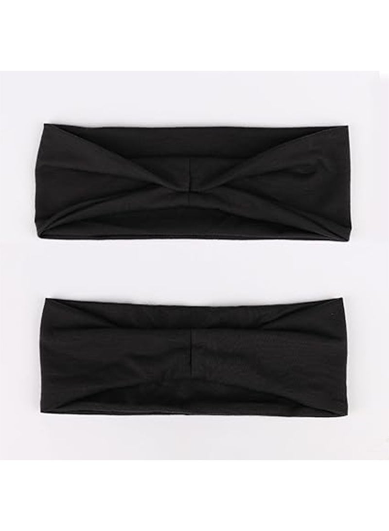 Generic 2 Pcs headbands For Women Wide Black Headband Yoga Workout Head Bands Hair Accessories(Black)  - Image 4