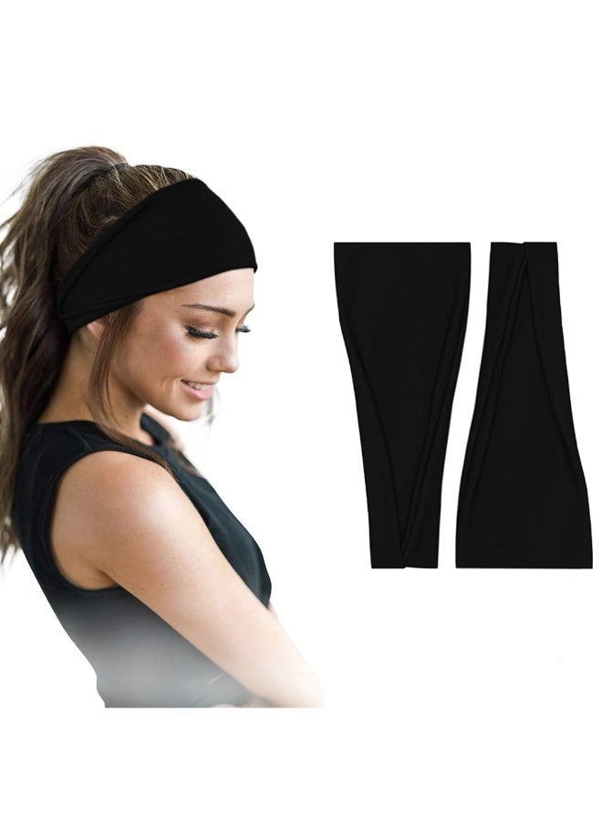 2 Pcs headbands For Women Wide Black Headband Yoga Workout Head Bands Hair Accessories(Black) - Image 1