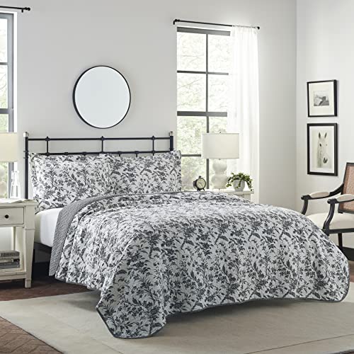 Laura Ashley - Twin Quilt Set, Soft Cotton Bedding with Reversible Design, Medium Weight for Year Round Use, 2 Piece Bed Set with Matching Pillowcase (Amberley Black/White) - Image 2
