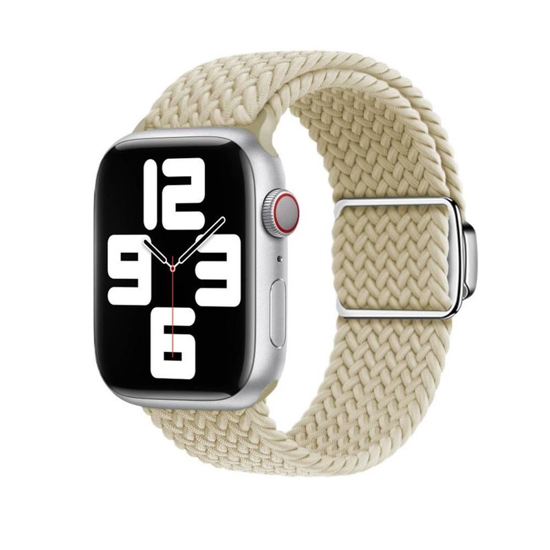 سوار ساعة ذكية سوار نايلون حلقي متوافق مع Apple Watch 38/40/41/42/44/45/49mm بملاءمة قابلة للتعديل وحزام بديل باللون Starlight قابل للتعديل - Image 1
