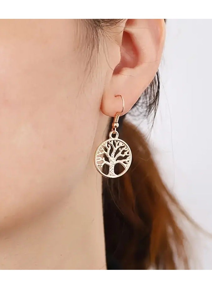 Home Clearance Sale Chic Golden Tree of Life Dangle Earrings - Vintage-Inspired Alloy Fashion Jewelry for Women, Perfect for Daily Wear & Vacations - Image 3