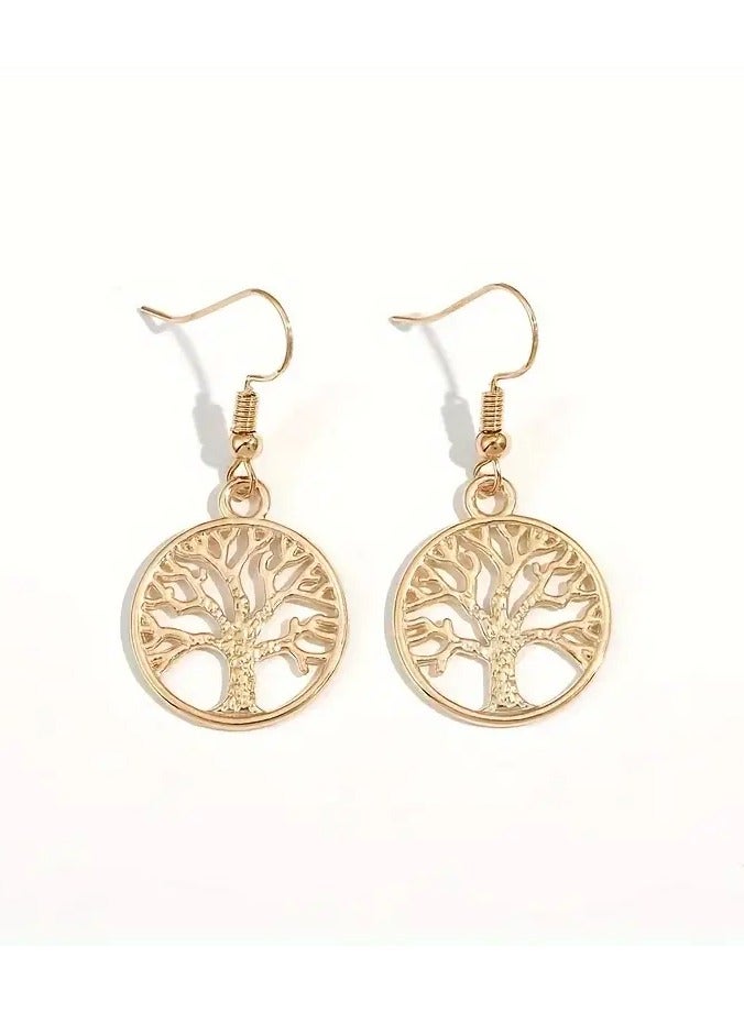 Home Clearance Sale Chic Golden Tree of Life Dangle Earrings - Vintage-Inspired Alloy Fashion Jewelry for Women, Perfect for Daily Wear & Vacations - Image 4