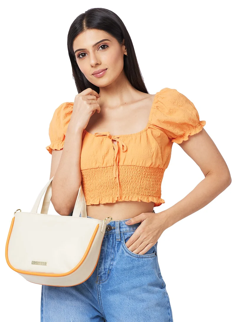 CAPRESE Caprese Gracie Solid Cream Faux Leather Medium Satchel Bag