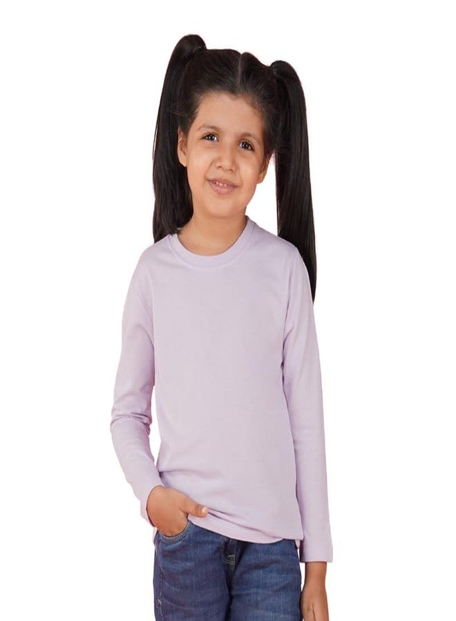 Nusyl Girls Lilac Solid Cotton T-Shirt | Round Neck | Full Sleeves | Plain-Regular Fit | - Image 1