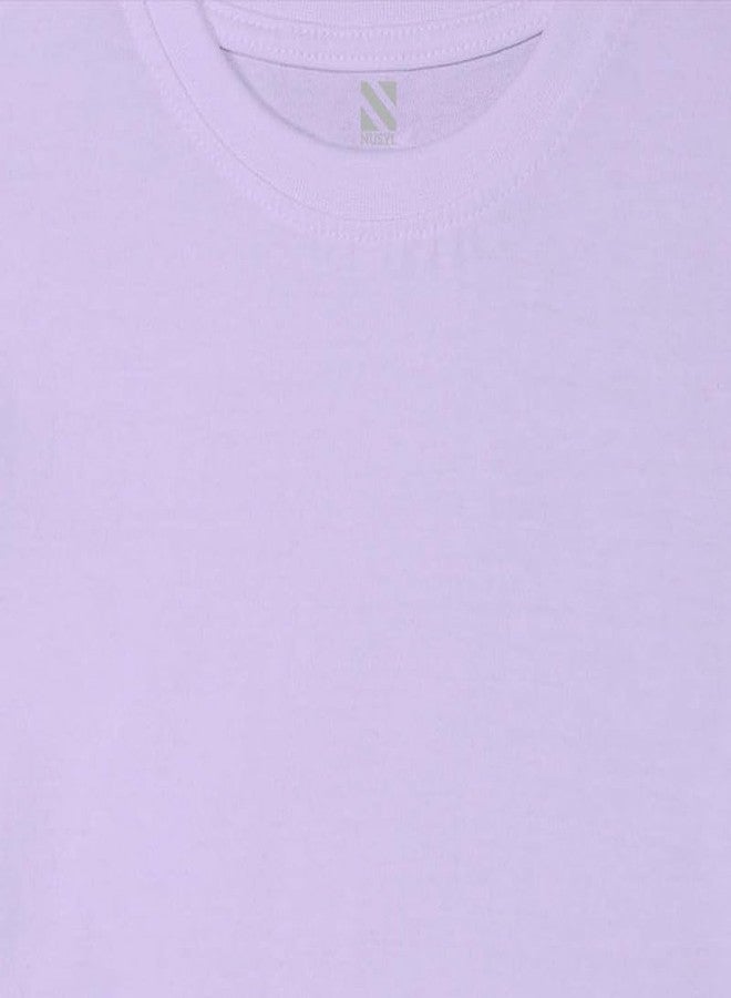 Nusyl Girls Lilac Solid Cotton T-Shirt | Round Neck | Full Sleeves | Plain-Regular Fit | - Image 3