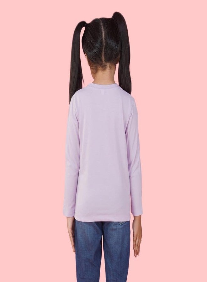 Nusyl Girls Lilac Solid Cotton T-Shirt | Round Neck | Full Sleeves | Plain-Regular Fit | - Image 2