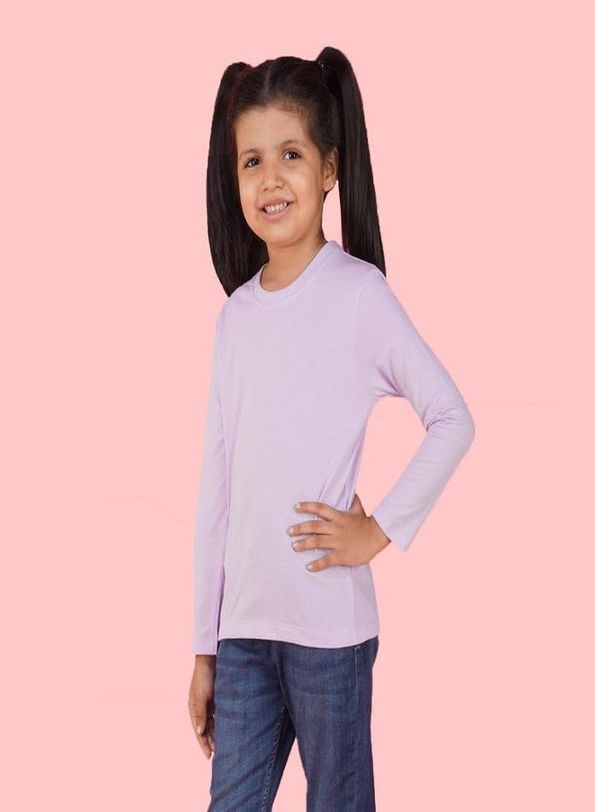 Nusyl Girls Lilac Solid Cotton T-Shirt | Round Neck | Full Sleeves | Plain-Regular Fit | - Image 5