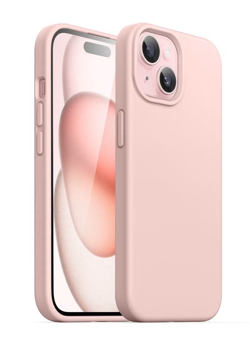 iPhone 15 Liquid Silicone Case - Slim Fit Soft Touch Protective Cover with Microfiber Lining & Camera Protection - Light Pink - Image 1